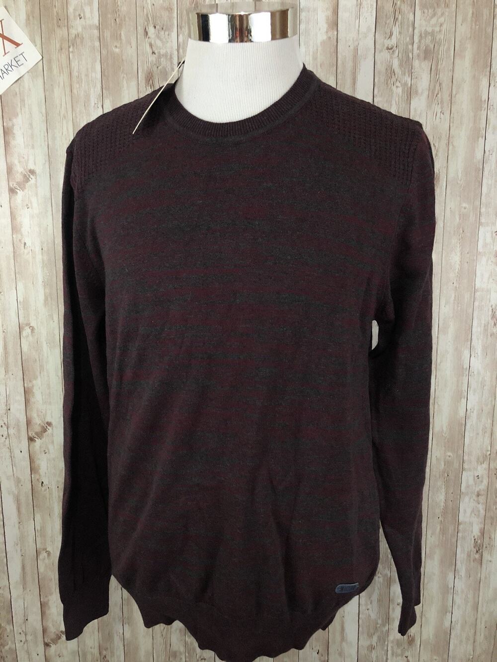Mustang Sweater Mens XL Slim Pullover Shirt Knit Gray Red Lightweight N72